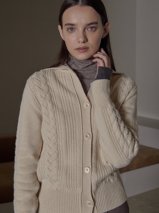 Cashmere Cable Knit Cardigan_beige