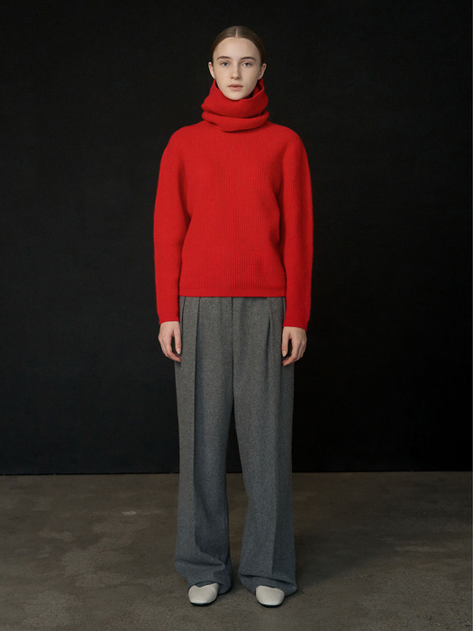 WOOL BLEND TWO TUCK WIDE PANTS