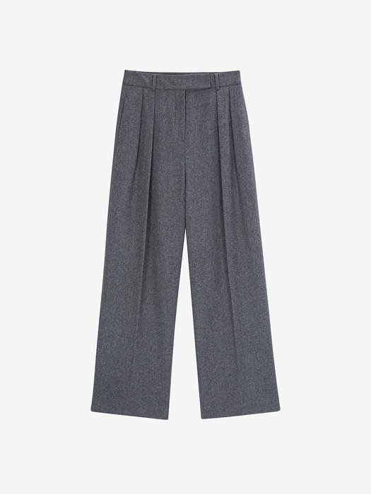 WOOL BLEND TWO TUCK WIDE PANTS