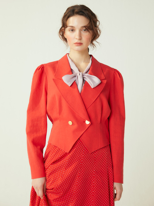pink katiacho PUFF SLEEVE SHORT JACKET FRENCH RED
