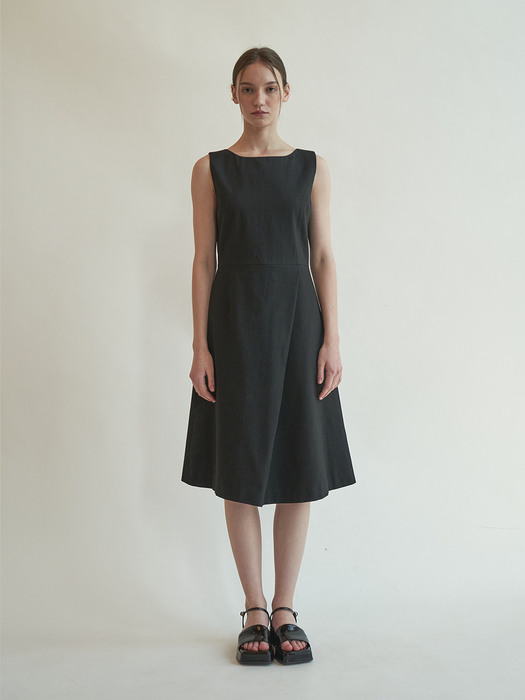 Linen twill one-tuck dress (Black)