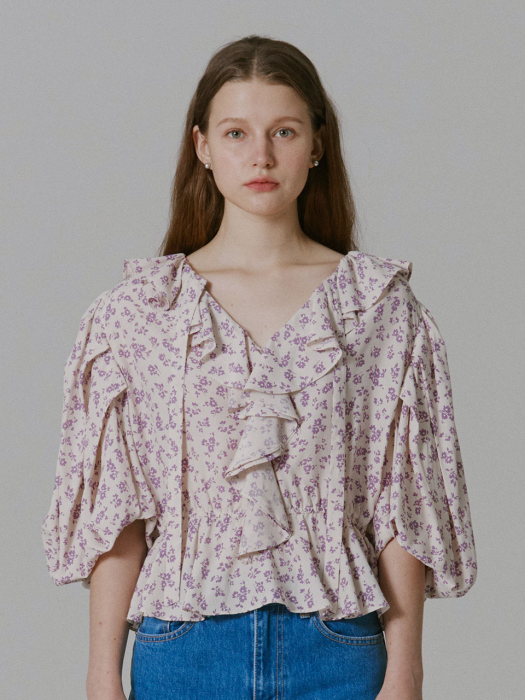 Manon ruffle Volume Sleeve Blouse_Flower