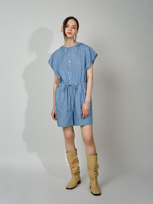 HOODIE DENIM SHORT OVERALL