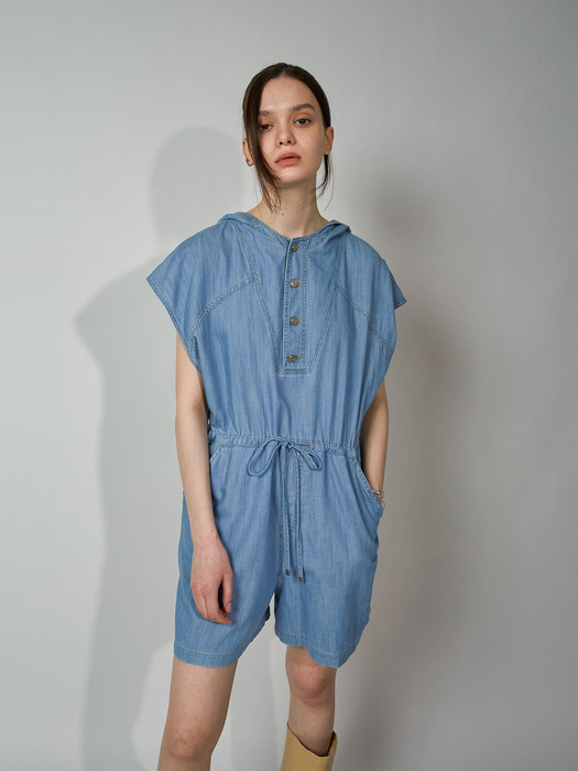 HOODIE DENIM SHORT OVERALL