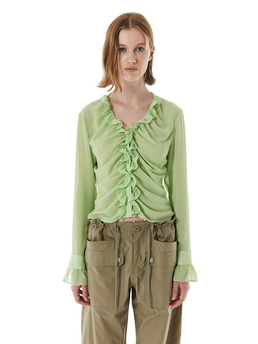 SEE THROUGH FRILL BLOUSE / GREEN
