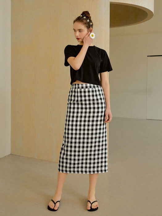 Linen check skirt (black)