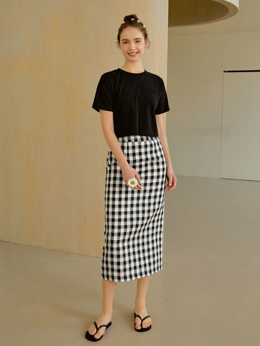 Linen check skirt (black)