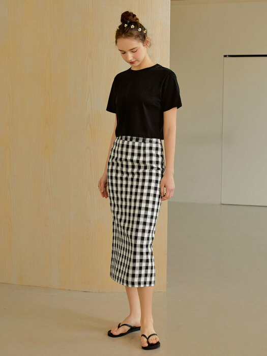 Linen check skirt (black)