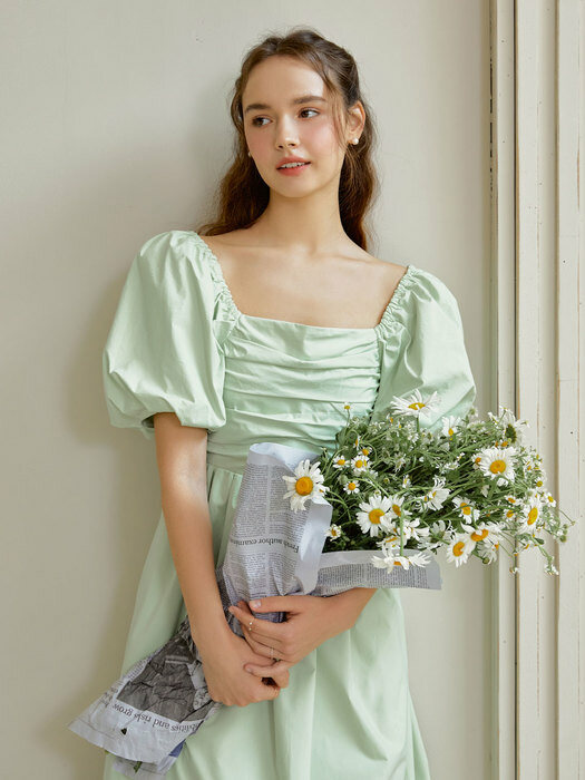 Rose square shirring dress (mint)