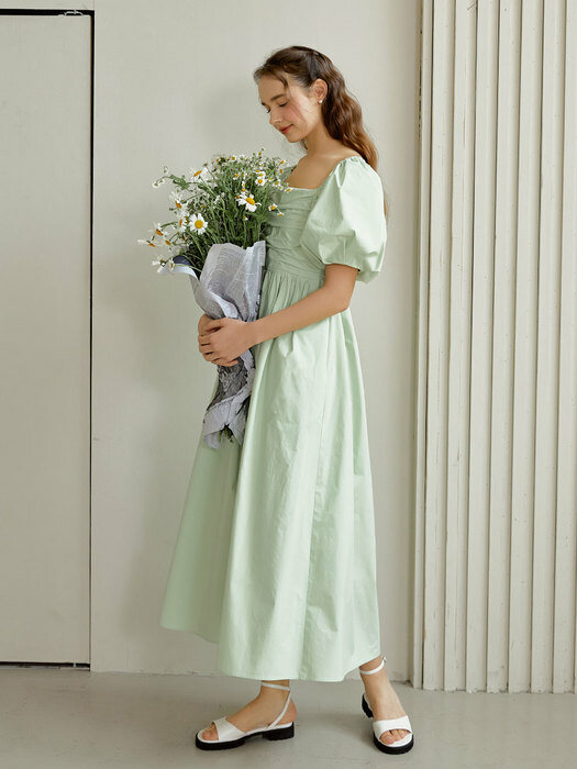 Rose square shirring dress (mint)