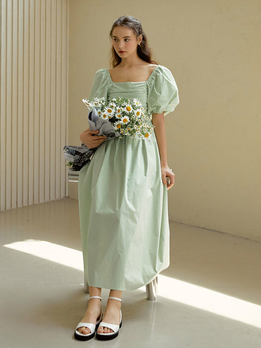 Rose square shirring dress (mint)