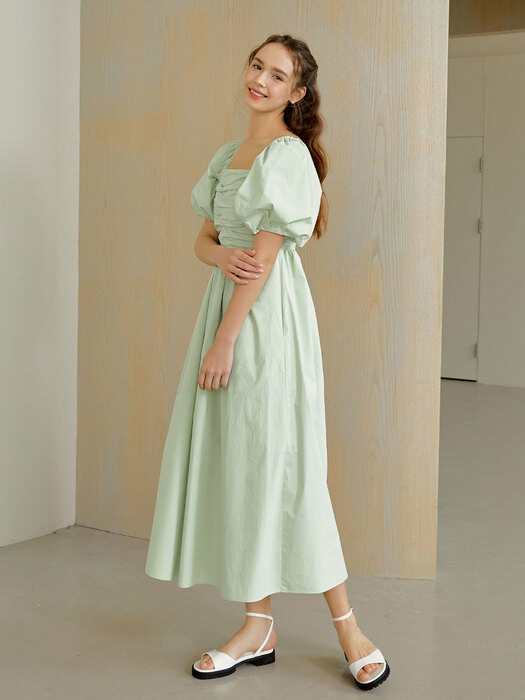 Rose square shirring dress (mint)