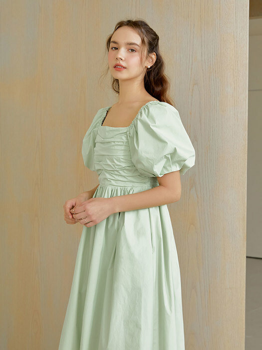 Rose square shirring dress (mint)