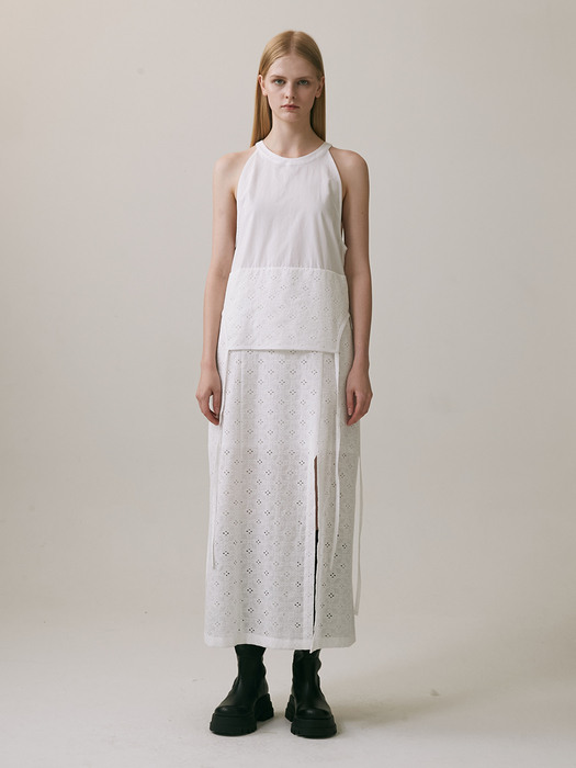 22SS_Two-way Halter-neck Dress (Embroidery White)