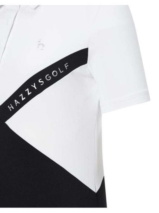 [22SS 헤지스 골프 여성]블랙 컬러 블록 반팔 카라 티셔츠_HWTS2B911BK