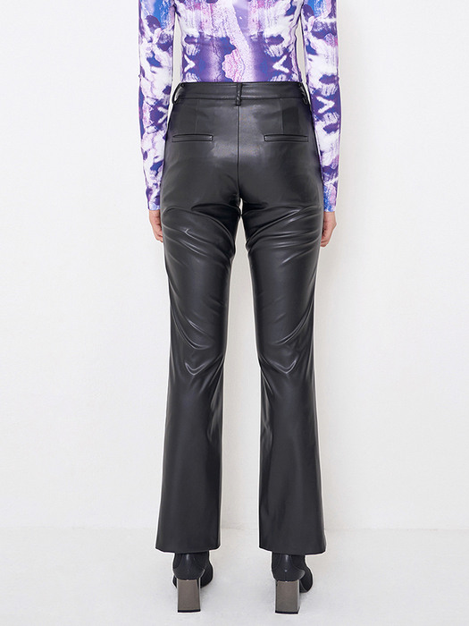 Faux-Leather Slit Trousers _ Black