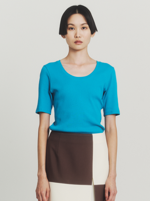 TURQUOISE BLUE U-NECK JERSEY TOP