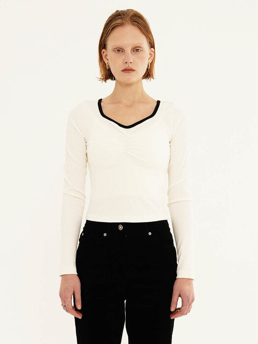 Shirring Cropped T-Shirt in Ivory VW2AE320-03