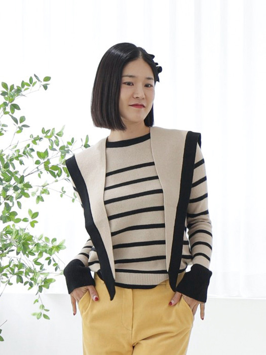 Stripe Scarf Pullover - Beige