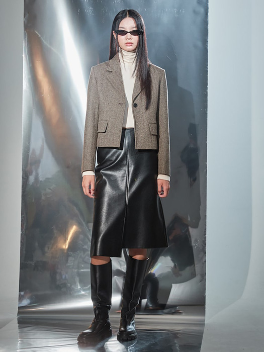 Faux Leather Unbalance Skirt  Black (KE2927M025)