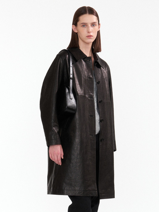 Vegetable leather coat (Black)