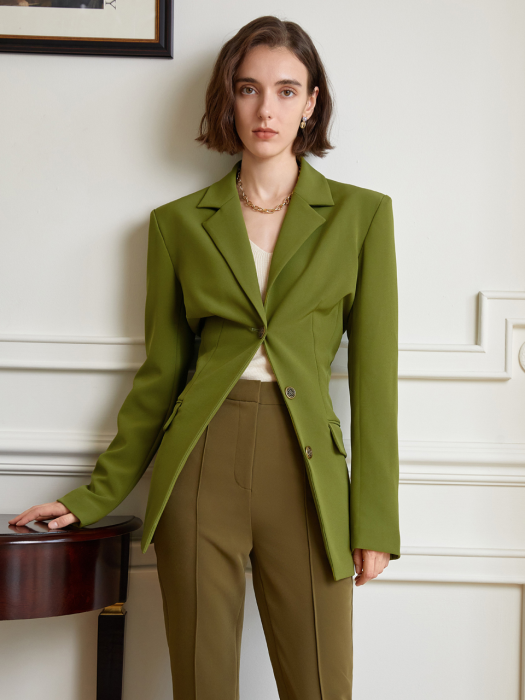 YY Fitted three button khaki blazer