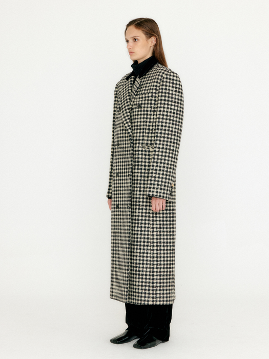 VELLY Double-Breasted Gingham Coat - Black/Ivory Check