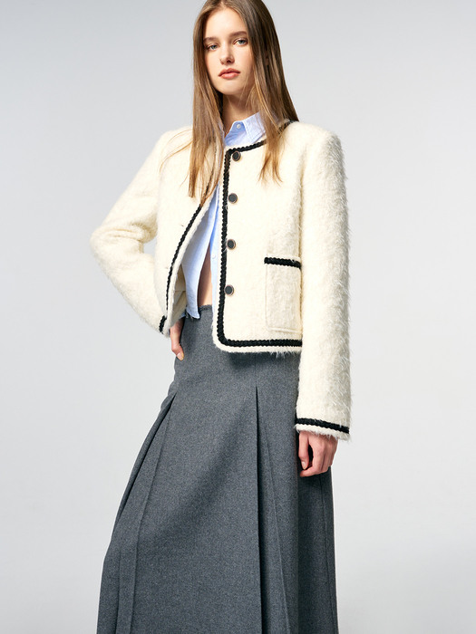 Tweed Fur Jacket, Ivory
