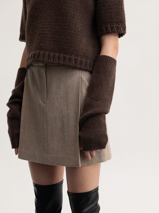 hand knitting round wool knit warmer set (brown)