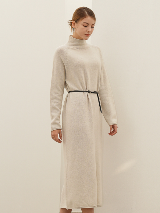 High-neck Cashmere Knit Dress _Ivory