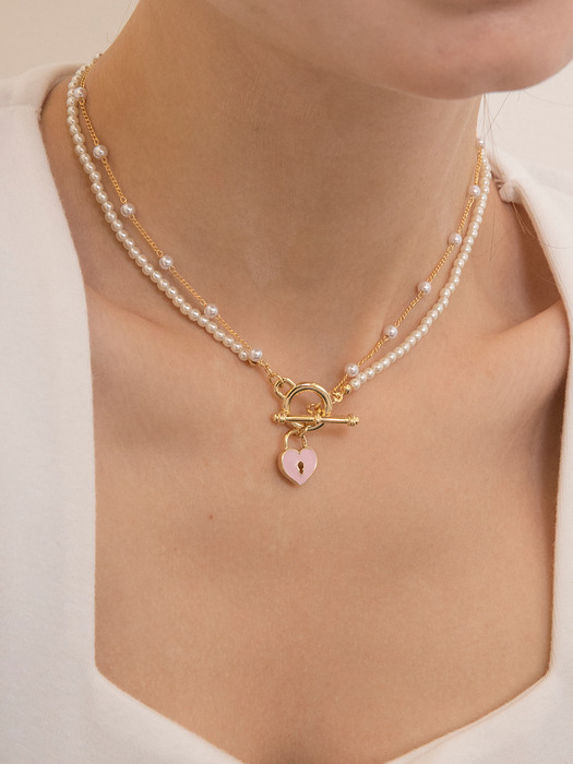 [단독]Color Heart Pearl Necklace