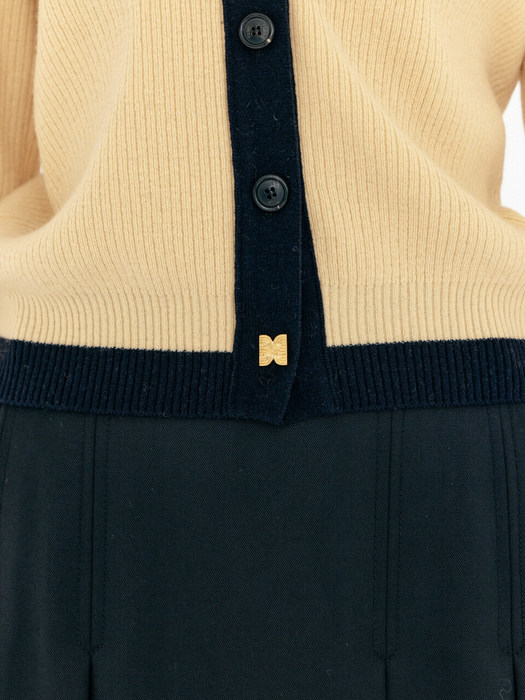 [EXCLUSIVE] Sailor Collar Knit Cardigan - Beige/Navy