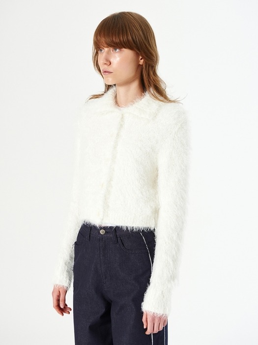 FUZZY KNIT CARDIGAN (white)