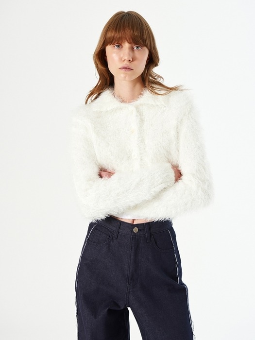 FUZZY KNIT CARDIGAN (white)