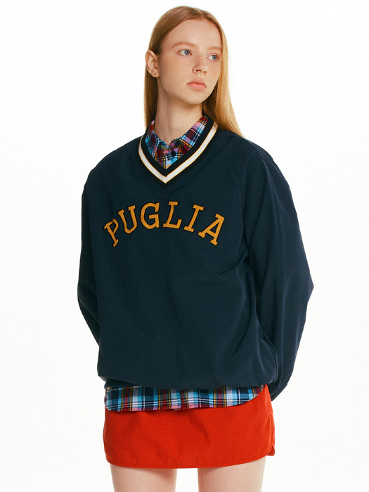 PUGLIA V-neck pullover windbreaker (Navy)