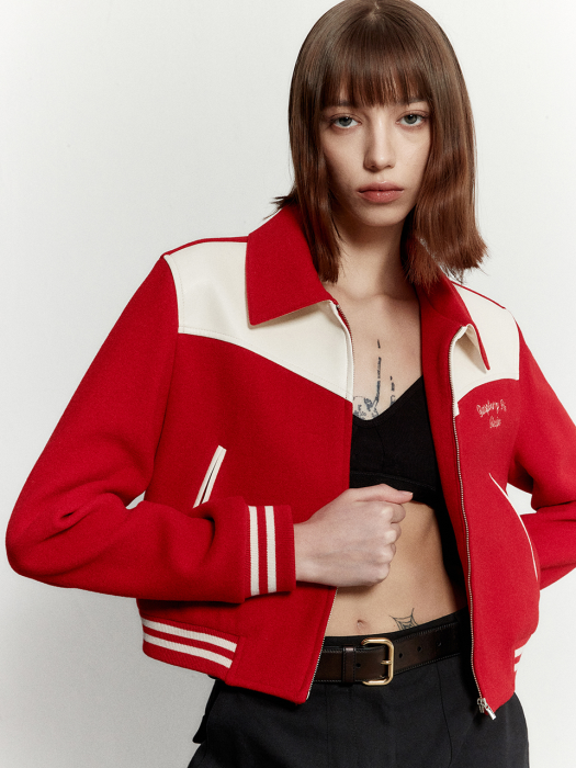 Color Block varsity jacket 001 Red