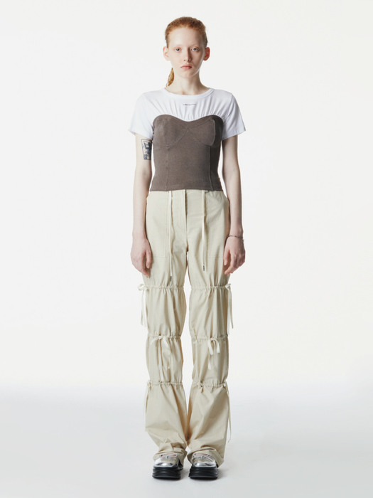 3-Tier Shirred Pants (Beige)