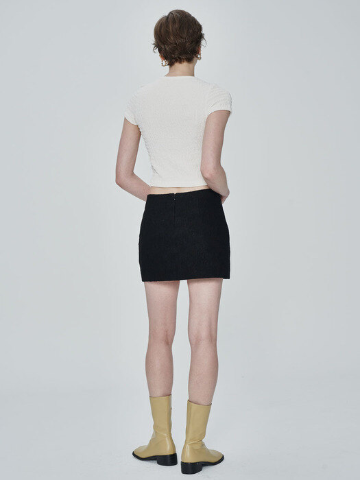 cotton tweed low-rise mini skirt_black