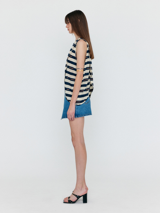 WENETA Asymmetric Front Denim Mini Skirt - Denim Blue