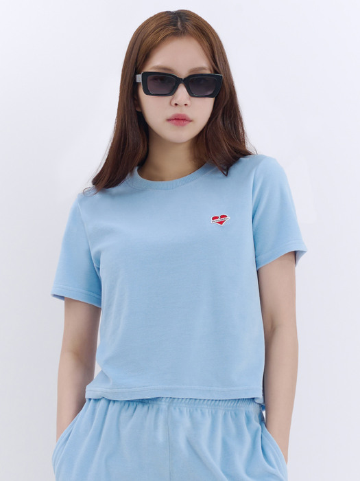 [WOMEN`S EDITION] 노맨틱 스포츠 벨벳 여성 반팔 티셔츠 스카이 블루