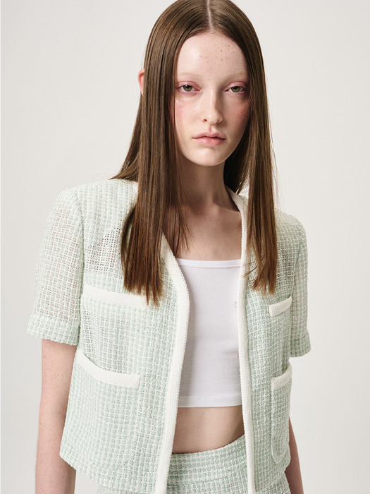 Summer Tweed Cardigan Jacket, Mint