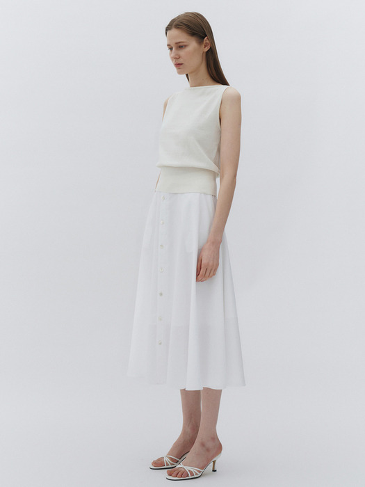Button flare skirt (White)