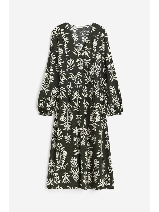 벌룬 슬리브 랩스타일 드레스 다크 그린/패턴 1178301001