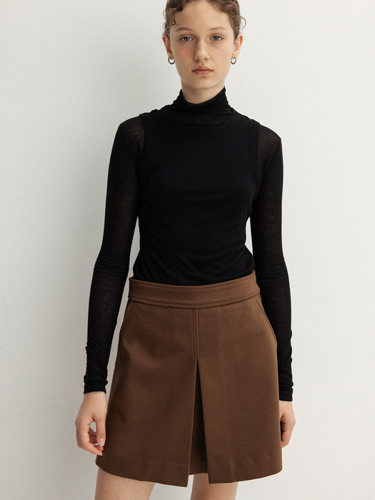 inverted pleat mini skirt (brown)