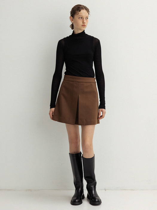 inverted pleat mini skirt (brown)