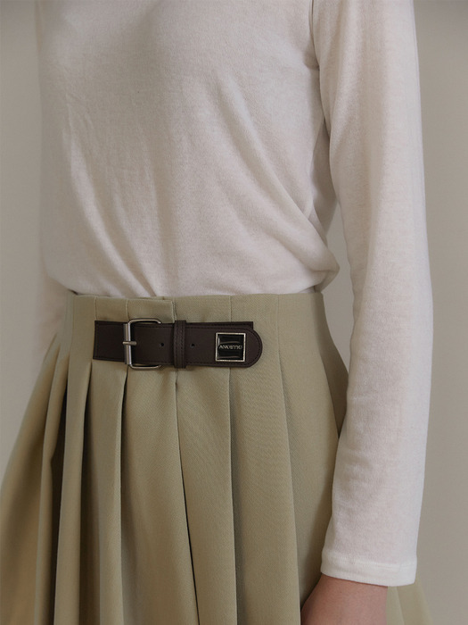 ANOETIC BUCKLE PLEATS WRAP SKIRT_BEIGE