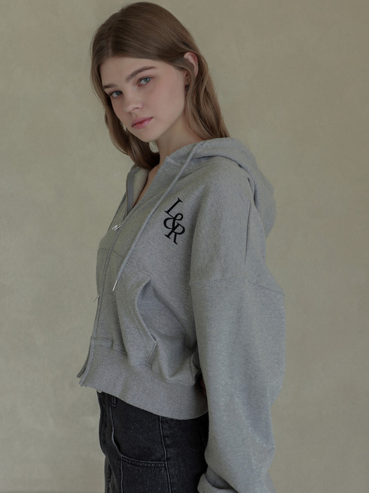 Lossy Big Logo Crop Hood Zip-up  Gray