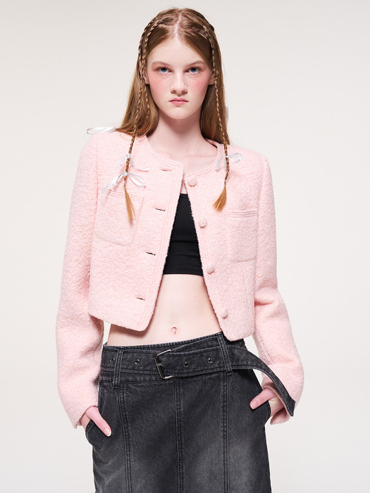 Stitch Point Wool Jacket, Pink