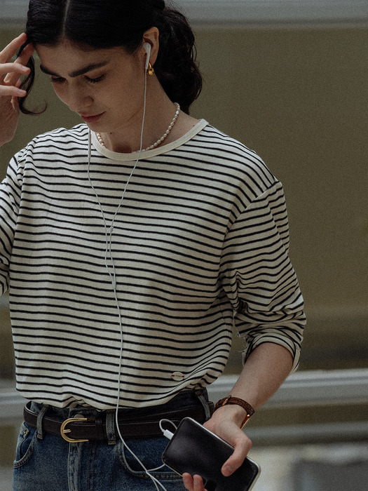 Stripe soft touch T-shirt_Ivory