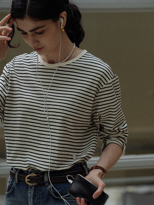 Stripe soft touch T-shirt(Ivory)